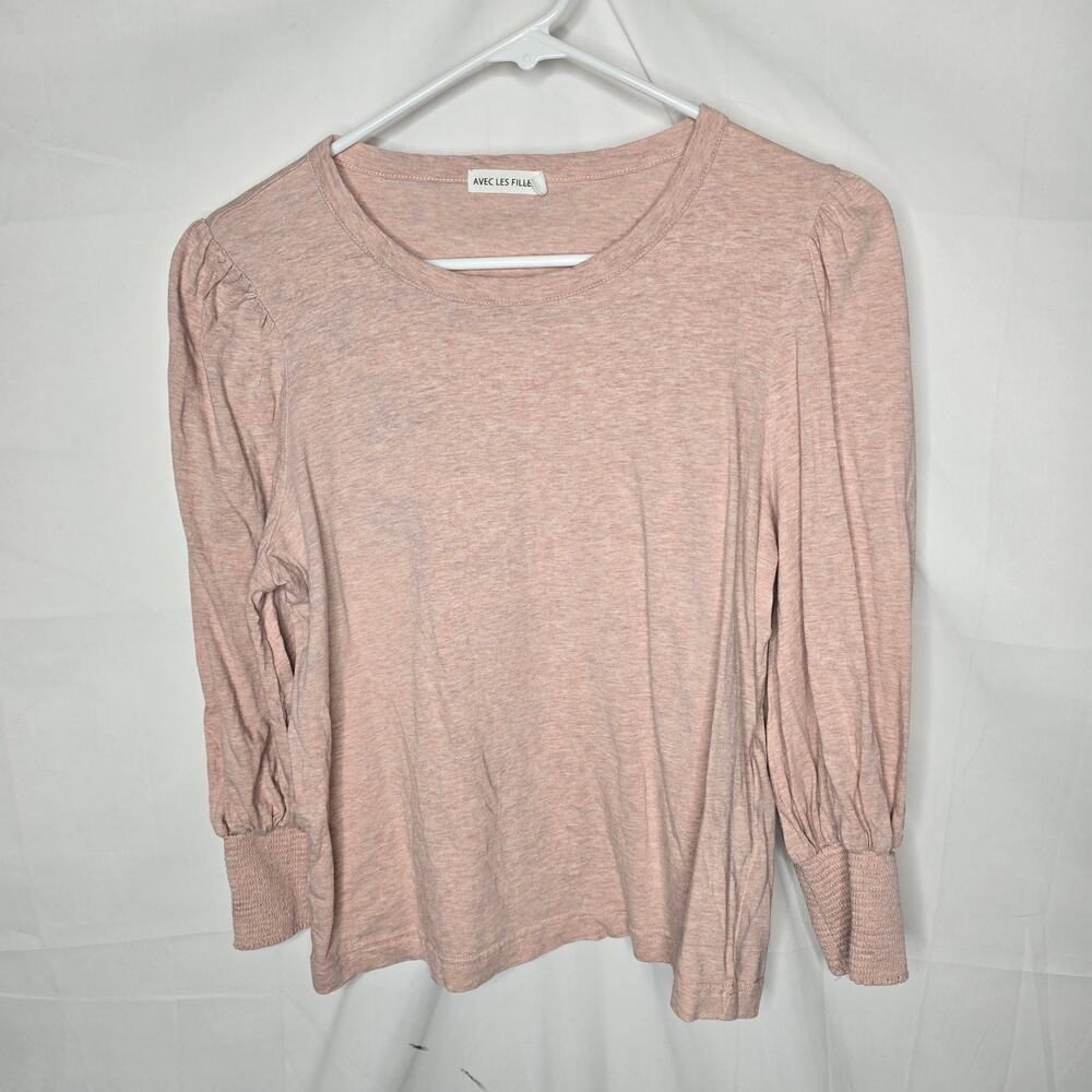 Avec Les Filles Crewneck Puffed Shoulder Long Sleeve Top Blouse Size Medium